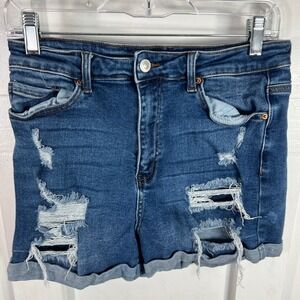 Wax Jean Collection‎ Distressed Denim Shorts Dark Wash High Rise 90264 Size L
